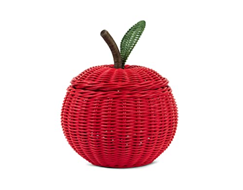 G6 COLLECTION Apple Rattan Storage Basket with Lid Decorative Bin Home Decor Hand Woven Shelf Organizer Cute Handmade Handcrafted Gift Art Decoration Artwork Wicker Apple (Small)