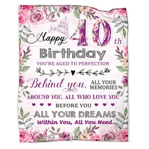 40th birthday gifts for women blanket 50″ x 60″, 40th birthday blanket for women turning 40, wife sister mom friends 1982 birthday gift