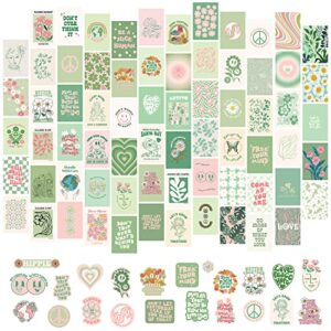 artivo sage green room decor aesthetic, green wall collage kit aesthetic pictures for teen girls, sage green dorm room decor, danish pastel aesthetic wall decor, pastel bedroom decor (70 set, 4×6)