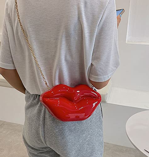 QZUnique Lips Evening Clutch Purse, Acrylic Banquet Handbags, Chain Gold/Silver/Bronze Women Fashion Crossbody Shoulder Bag