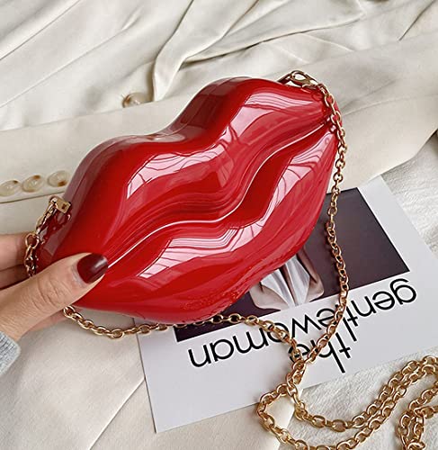 QZUnique Lips Evening Clutch Purse, Acrylic Banquet Handbags, Chain Gold/Silver/Bronze Women Fashion Crossbody Shoulder Bag