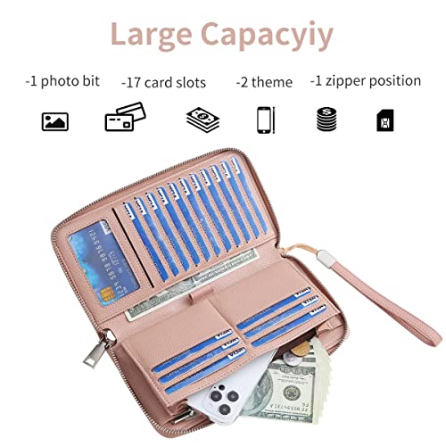 Mitsoly Womens Wallet RFID Blocking Leather Long Purse Zip Around Coin Large Capacity Wristlet 18 Card Slots|Checkbook Organizer for Women