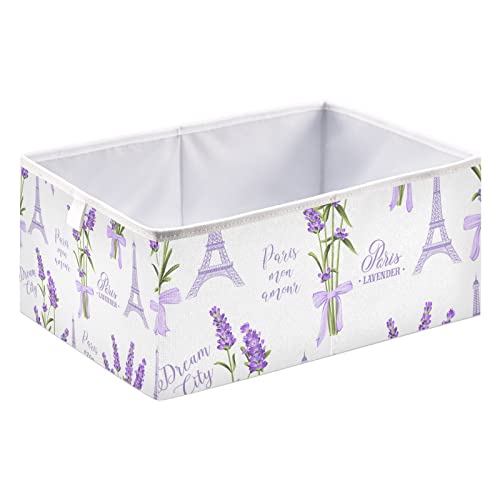 xigua Lavender Rectangle Storage Bin Large Collapsible Storage Basket Toys Clothes Organizer Box for Shelf Closet Bedroom Home Office, 15.8 x 10.6 x 7 Inch