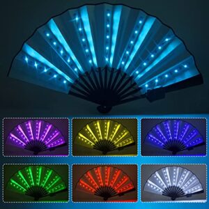 gexmil party led glowing colorful chinese hand held folding fan with remote control stage performance show light up fan birthday party dance gift wedding night bar club fluorescent props, multicolor