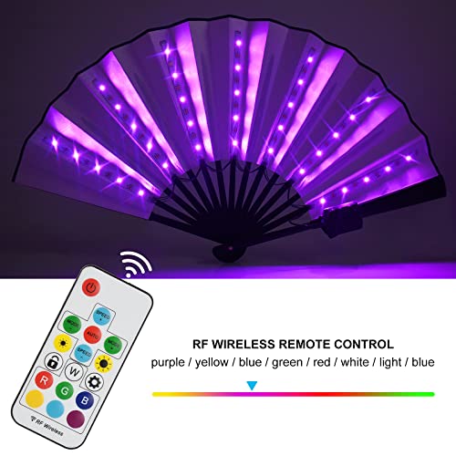 Gexmil Party LED Glowing Colorful Chinese Hand Held Folding Fan with Remote Control Stage Performance Show Light Up Fan Birthday Party Dance Gift Wedding Night Bar Club Fluorescent Props, Multicolor