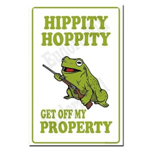 eudora mill hippity hoppity get off my property frog no tresspassing novelty sign – 8inx12in retro tin, vintage metal, rules warning sign bar cafe garage wall decor retro vintage