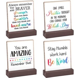 4 pieces inspirational quotes bible desk decor wood block plaque rustic encouragement gifts for women motivational desk decor positive wooden table signs with wooden stand (inspirational style)