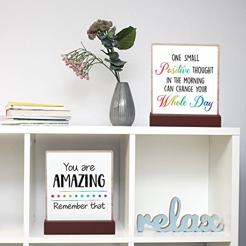 4 Pieces Inspirational Quotes Bible Desk Decor Wood Block Plaque Rustic Encouragement Gifts for Women Motivational Desk Decor Positive Wooden Table Signs with Wooden Stand (Inspirational Style)