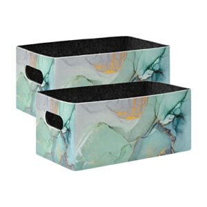 kcldeci colourful marble storage bins baskets for organizing 2pack, blue green jade texture purple and gold stripes sturdy storage basket foldable storage baskets for shelves closet nursery toy