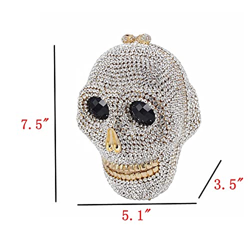 DJBM Halloween 3D Skull Clutch Purse Evening Bag Rhinestone Bag Crystal Metal Clutch for Women Evening Cocktail Party, Silver