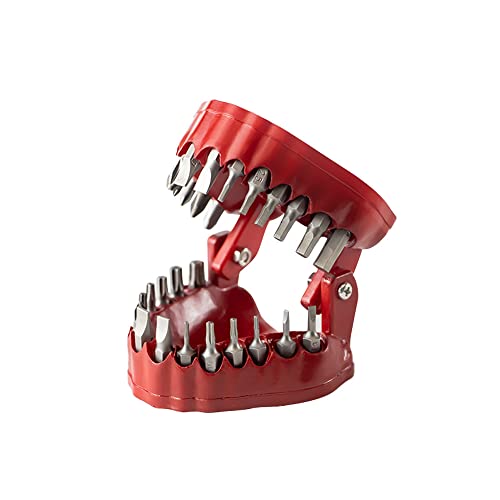 MIMIRACLE Denture Drill Bit Holder Holds Up To 28 Bits Screwdriver Bit Organizer Fits 1/4 Inch Hex Bit and Drive Bit Adapter -Red