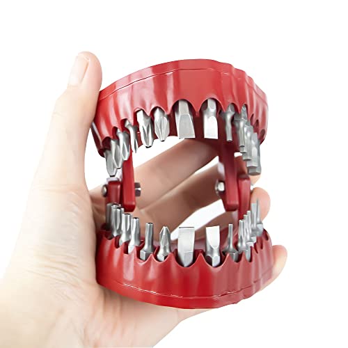 MIMIRACLE Denture Drill Bit Holder Holds Up To 28 Bits Screwdriver Bit Organizer Fits 1/4 Inch Hex Bit and Drive Bit Adapter -Red