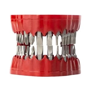 MIMIRACLE Denture Drill Bit Holder Holds Up To 28 Bits Screwdriver Bit Organizer Fits 1/4 Inch Hex Bit and Drive Bit Adapter -Red