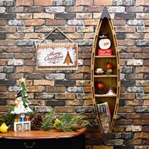 Wood Hanging Boat Shelf 47" Nautical 3-Tiered Shelves for Living Room Bathroom Bedroom - Beach Themed Decorative Bookcase Wooden Wall Art Ornament Display Shelf Rustic Coastal Home Decor (D)