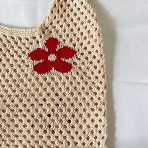 Crochet Tote Bag for Women - Cute Knitting Shoulder Tote Bags Purse Aesthetic Mesh Hollow Flower Woven Beach Tote Handbag (A Beige)