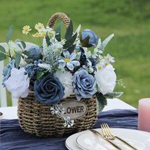 LELEE Artificial Flowers Rose Fake Silk Flower Combo Dusty Blue Foam Roses Bulk Decor Set for Wedding Bouquets Centerpieces Arrangements Cake Party Table Bridal Baby Shower Home Decorations