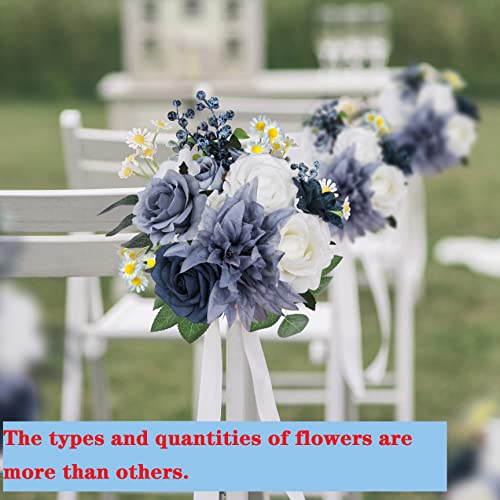 LELEE Artificial Flowers Rose Fake Silk Flower Combo Dusty Blue Foam Roses Bulk Decor Set for Wedding Bouquets Centerpieces Arrangements Cake Party Table Bridal Baby Shower Home Decorations