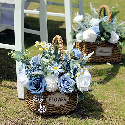 LELEE Artificial Flowers Rose Fake Silk Flower Combo Dusty Blue Foam Roses Bulk Decor Set for Wedding Bouquets Centerpieces Arrangements Cake Party Table Bridal Baby Shower Home Decorations