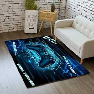 ANGELWARDROBE Gamer Large Area Rug for Kids Room 3D Gamepad Controller Blue Boys Floor Rugs for Living Room Teen Game Player Living Room Mat Home Decor Sofa Floor Polyester Mat, 63"x47"