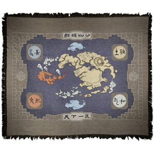 logovision avatar the last airbender blanket, 50″x60″ map woven tapestry cotton blend fringed throw blanket