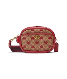 coach coated canvas signature with heart print camera bag with webbing strap tan red apple one size