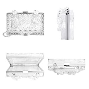 Clear Purse for Women, Acrylic Box Evening Clutch Bag, Transparent Stadium Approved Crossbody Shoulder Handle Handbag Fits Party, School Prom & Concerts (Silver)