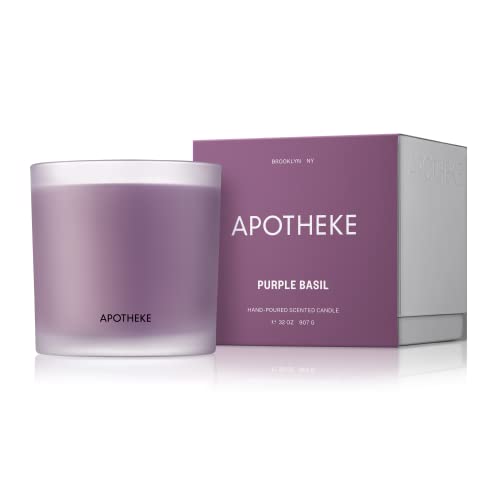 APOTHEKE Market Collection Luxury Scented 3-Wick Jar Candle, Purple Basil, 32 oz - Basil, Ginger Lime & Lily of The Valley Scent, Strong Fragrance, Aromatherapy, Long Lasting, Hand Poured in USA, Soy