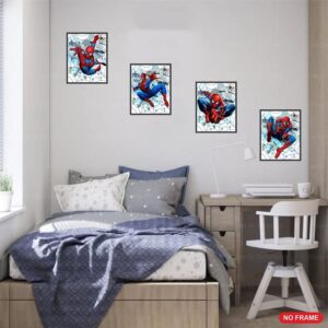 PurpleheARTs | Spiderman Watercolor Wall Art Poster Prints Set of 4 UNFRAMED ( 8'' x 10'' ) Posters for Boys Room Decor, Avengers poster, Superheroes Art, room, Multicolor, 8''x10''