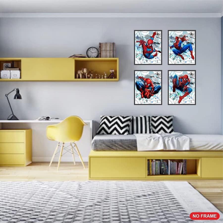 PurpleheARTs | Spiderman Watercolor Wall Art Poster Prints Set of 4 UNFRAMED ( 8'' x 10'' ) Posters for Boys Room Decor, Avengers poster, Superheroes Art, room, Multicolor, 8''x10''