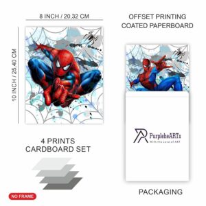 PurpleheARTs | Spiderman Watercolor Wall Art Poster Prints Set of 4 UNFRAMED ( 8'' x 10'' ) Posters for Boys Room Decor, Avengers poster, Superheroes Art, room, Multicolor, 8''x10''