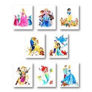 PurpleheARTs | Princess Wall Art Poster Prints | Princess Wall Art | Set of 8 UNFRAMED (8'' x 10'') | Posters for Girls Room | Princess Room Decor