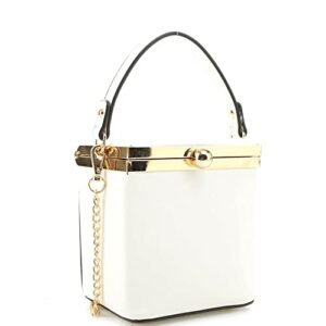 small medium top handle square frame clutch purse crossbody bag (white)