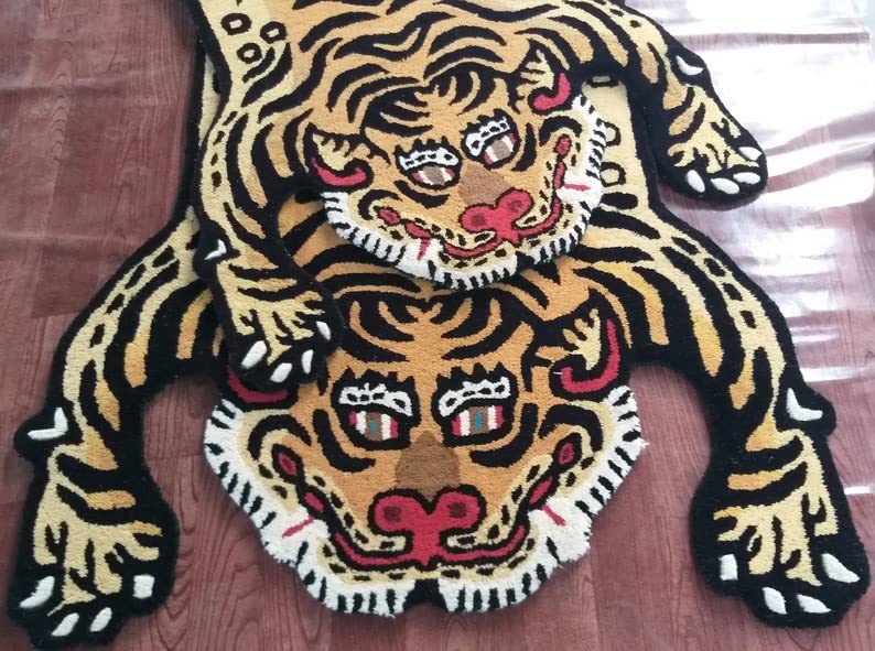 Tibetan Tiger Rugs 4X6 Skin Shape Area Rugs for Modern Home Decor, Living Room, Stain-Resistant Carpet Handmade Tufted 100% Woolen Rugs, Animal Printed Carpet for Kid Room Bedroom by Modern Carpet