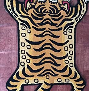 Tibetan Tiger Rugs 4X6 Skin Shape Area Rugs for Modern Home Decor, Living Room, Stain-Resistant Carpet Handmade Tufted 100% Woolen Rugs, Animal Printed Carpet for Kid Room Bedroom by Modern Carpet