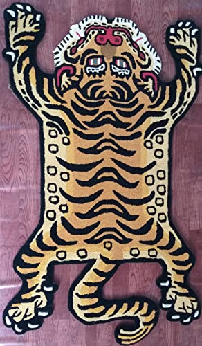 Tibetan Tiger Rugs 4X6 Skin Shape Area Rugs for Modern Home Decor, Living Room, Stain-Resistant Carpet Handmade Tufted 100% Woolen Rugs, Animal Printed Carpet for Kid Room Bedroom by Modern Carpet