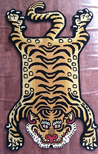 Tibetan Tiger Rugs 4X6 Skin Shape Area Rugs for Modern Home Decor, Living Room, Stain-Resistant Carpet Handmade Tufted 100% Woolen Rugs, Animal Printed Carpet for Kid Room Bedroom by Modern Carpet