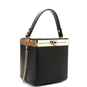 small medium top handle square frame clutch purse crossbody bag (zblack)