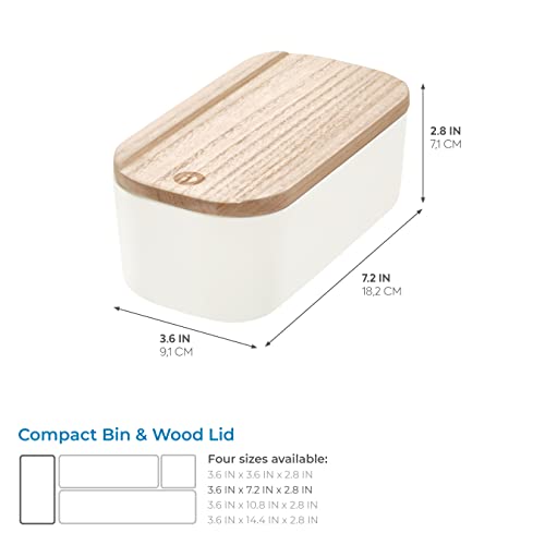 iDesign Recycled Plastic Storage Compact Drawer Organizer Bin with Paulownia Wood Lid, Medium, Coconut