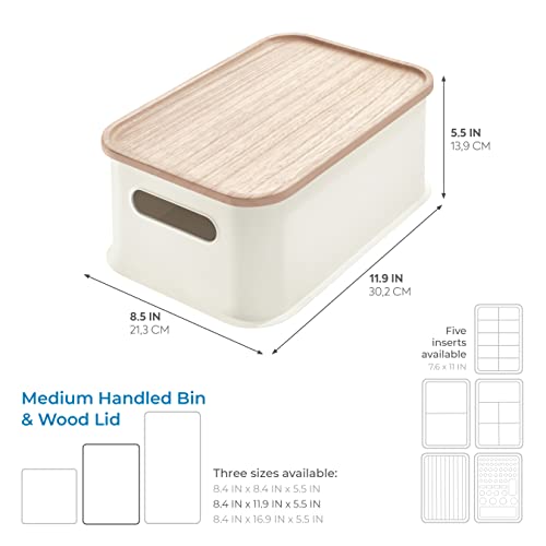 iDesign Recycled Plastic Medium Storage Bin with Handles and Paulownia Wood Lid