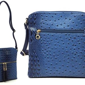 Ostrich Croc Tassel Zipper Pocket Crossbody Bag Animal Pattern Printed Shoulder Bag Womens Purse Satchel (Royal Blue)