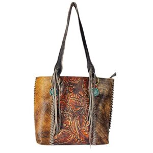 urbalabs western cowhair concealed carry shoulder hobo bag fringe purse genuine leather handmade stitched handbag (dark brown)