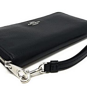 Coach Women's Long Zip Around Wallet in Pebbled Leather (Silver - Black)