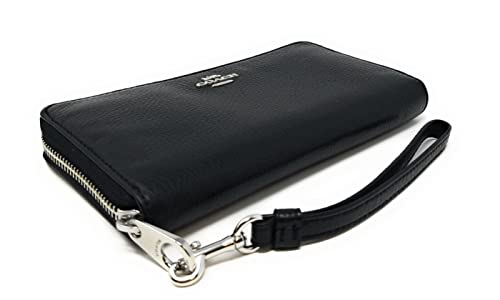 Coach Women's Long Zip Around Wallet in Pebbled Leather (Silver - Black)