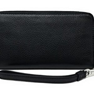 Coach Women's Long Zip Around Wallet in Pebbled Leather (Silver - Black)