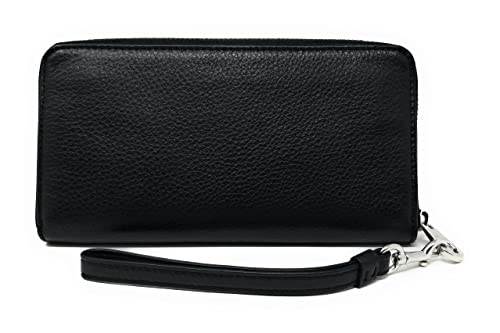 Coach Women's Long Zip Around Wallet in Pebbled Leather (Silver - Black)