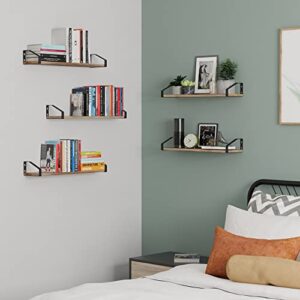 Wallniture Braga 24" Floating Shelves, Bookshelf Wall Decor Living Room Bathroom Shelves Over Toilet, Bedroom Kitchen Organization, Burnt Finish Set of 5