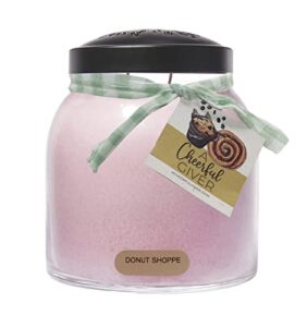 a cheerful giver – donut shoppe – 34oz papa scented candle jar with lid – keepers of the light – 155 hours, gift candle, pink