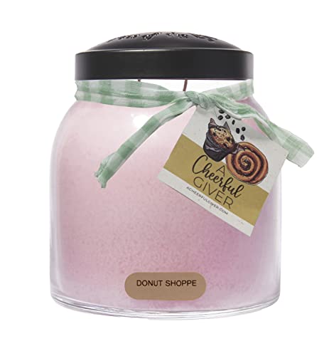 A Cheerful Giver - Donut Shoppe - 34oz Papa Scented Candle Jar with Lid - Keepers of The Light - 155 Hours, Gift Candle, Pink