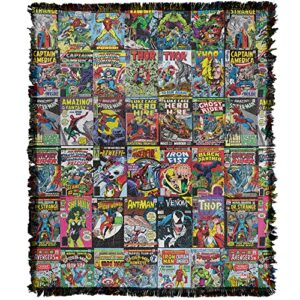 logovision marvel comic blanket, 50″x60″ misc. comic collage woven tapestry cotton blend fringed throw