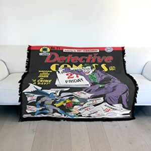 LOGOVISION Batman Blanket, 50"x60" Comic Cover A Crime A Day Woven Tapestry Cotton Blend Fringed Throw